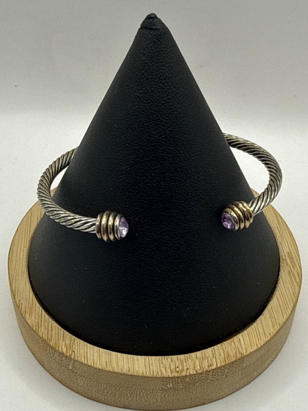 Silver Tone Clear Amethyst Cable Classics Cuff Bracelet